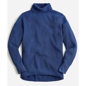 J Crew Navy Ribbed Cotton Blend Relaxed Turtleneck Sweater Size Small